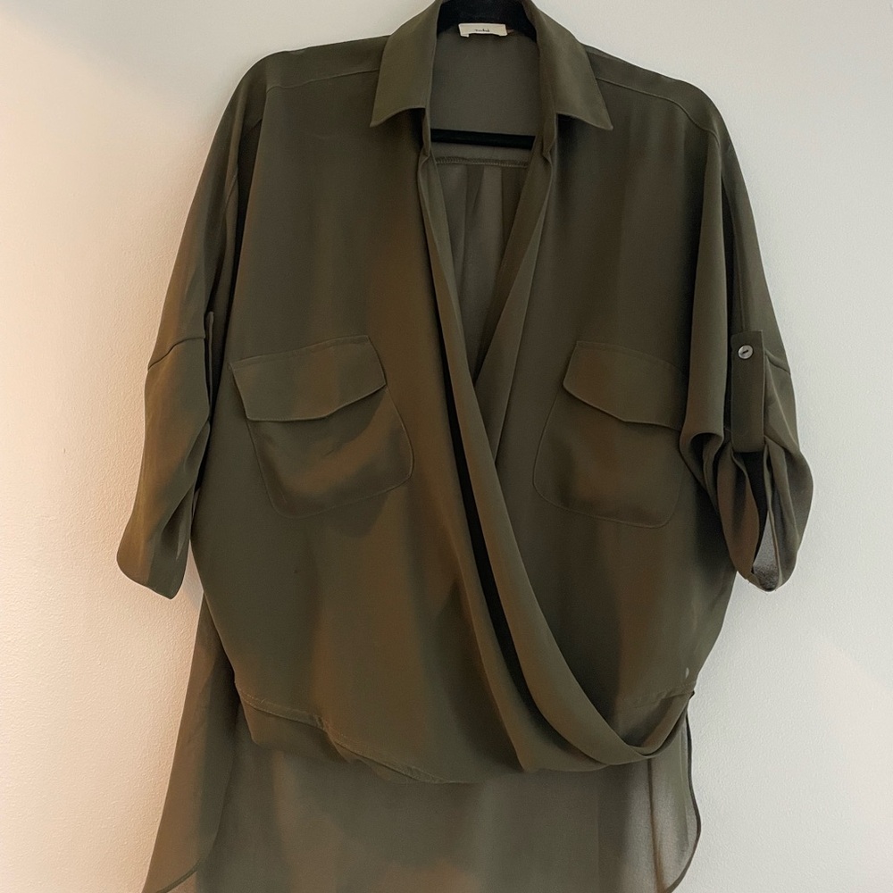 Tobi Olive Draped Blouse